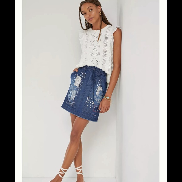NWT Anthropologie Pilcro & the Letterpress Denim Patchwork Mini Skirt Size S - Picture 1 of 7